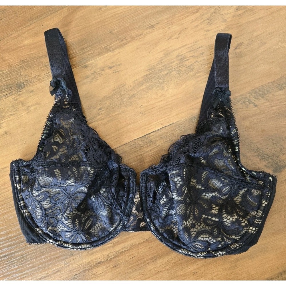 Wacoal 851166 All Dressed Up Underwire Unlined Crochet Lace Bra 34DDD Black/Tan